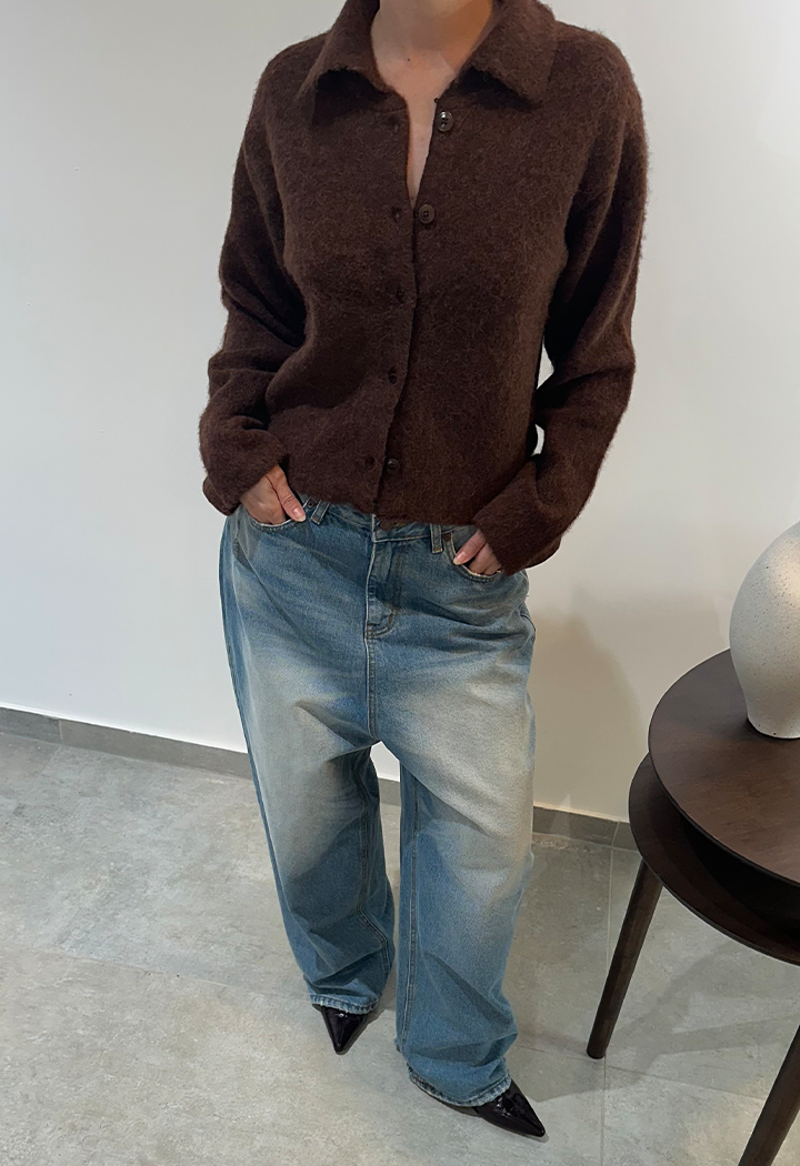 cardigan wool-blend Fluffy Cropped Brown