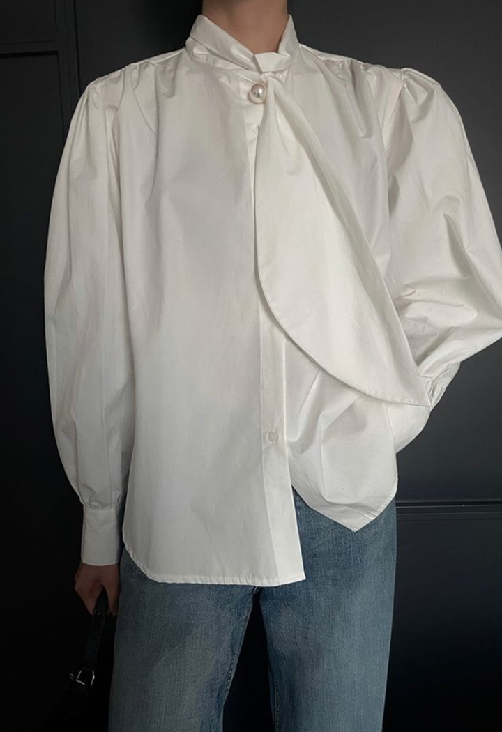 Tie neck white blouse