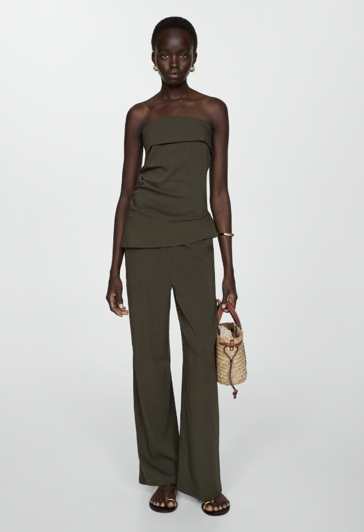Olive green strapless suit