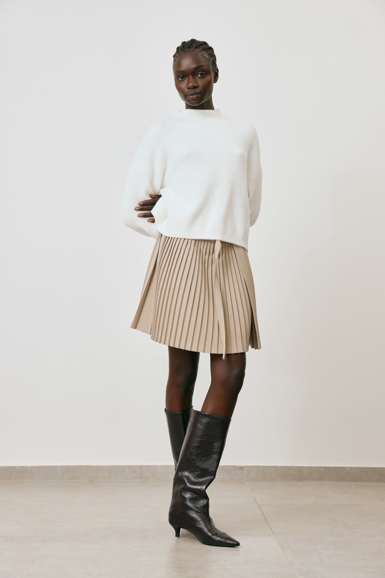 pleated mini wrap skirt