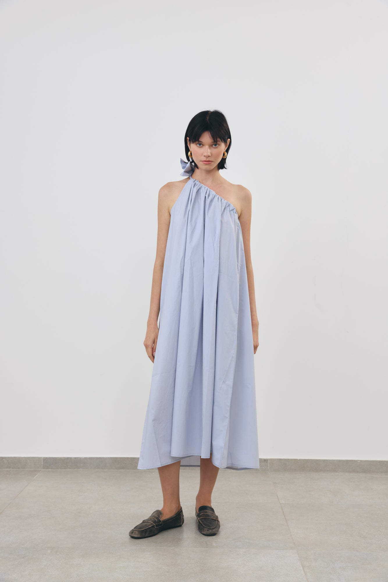 One-Shoulder Bow Midi Dress