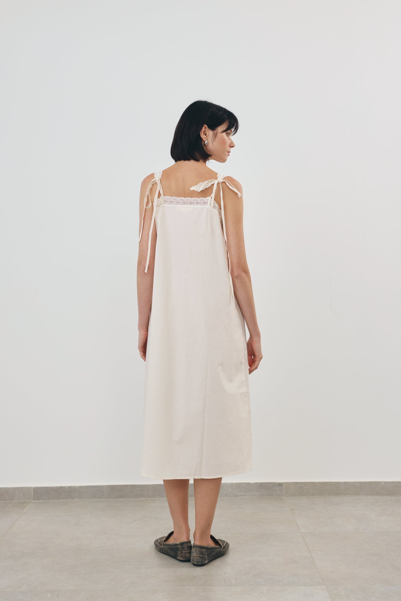 Midi Dress with Lace-Trimmed