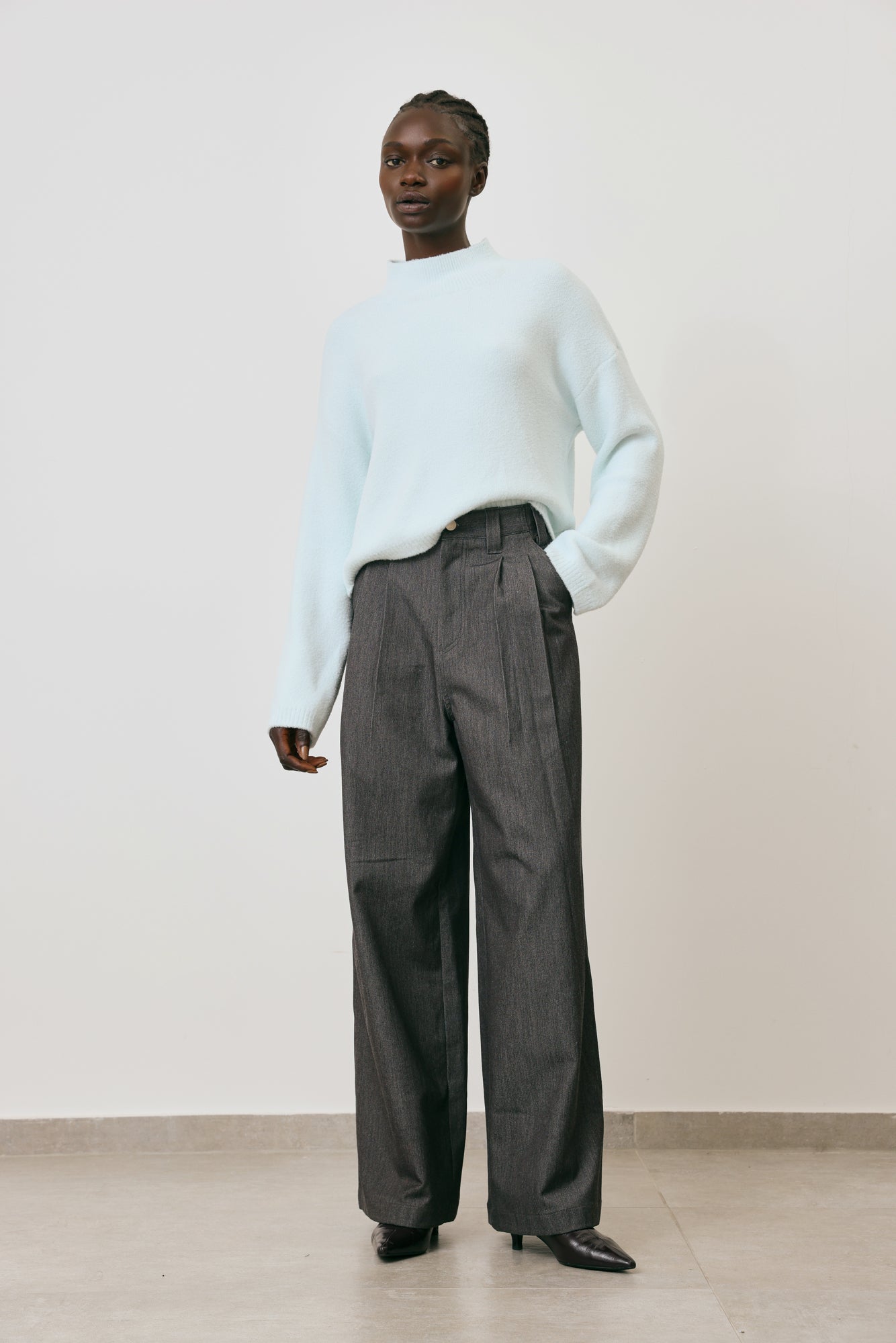 Pleated Wide Leg Denim