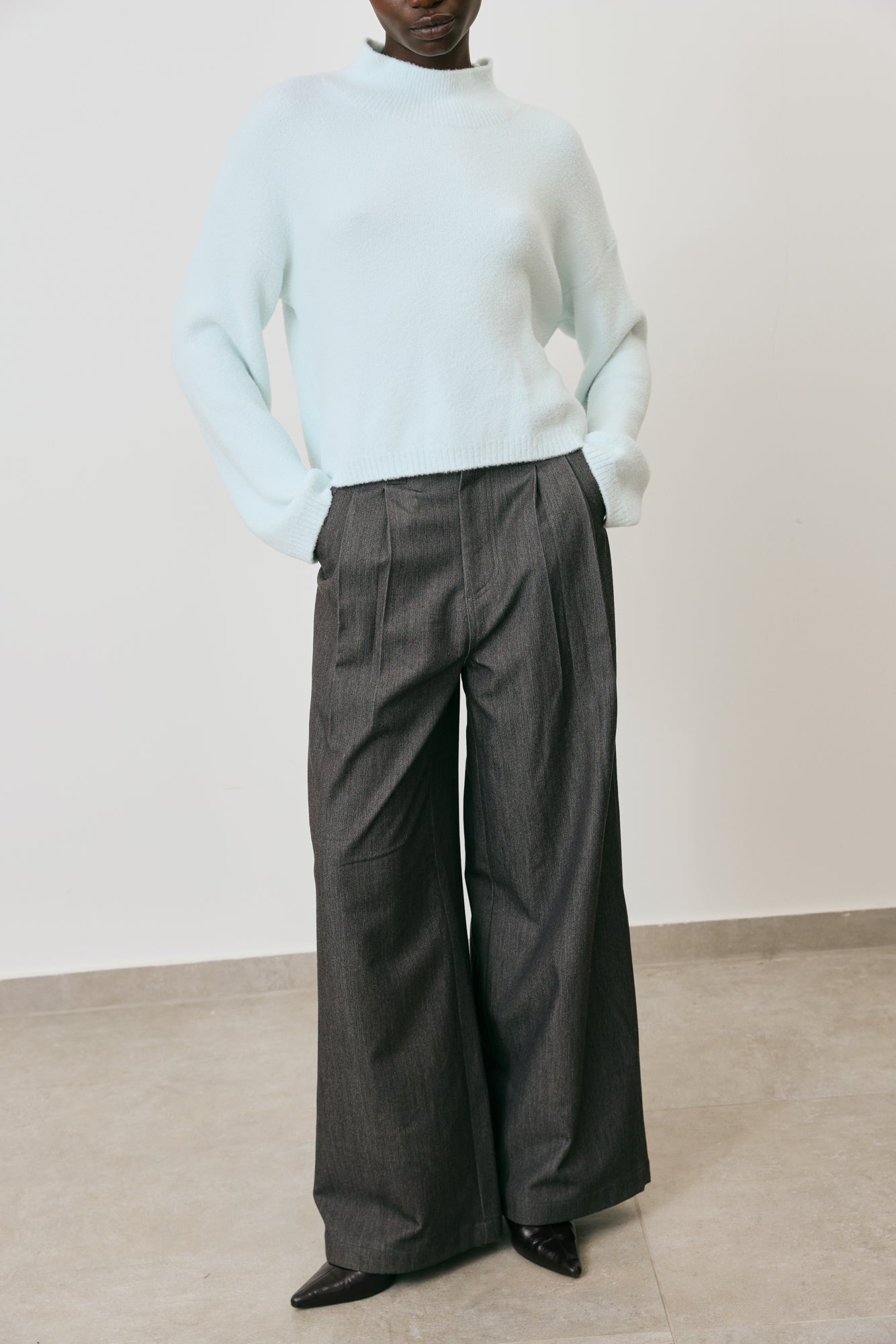 Pleated Wide Leg Denim