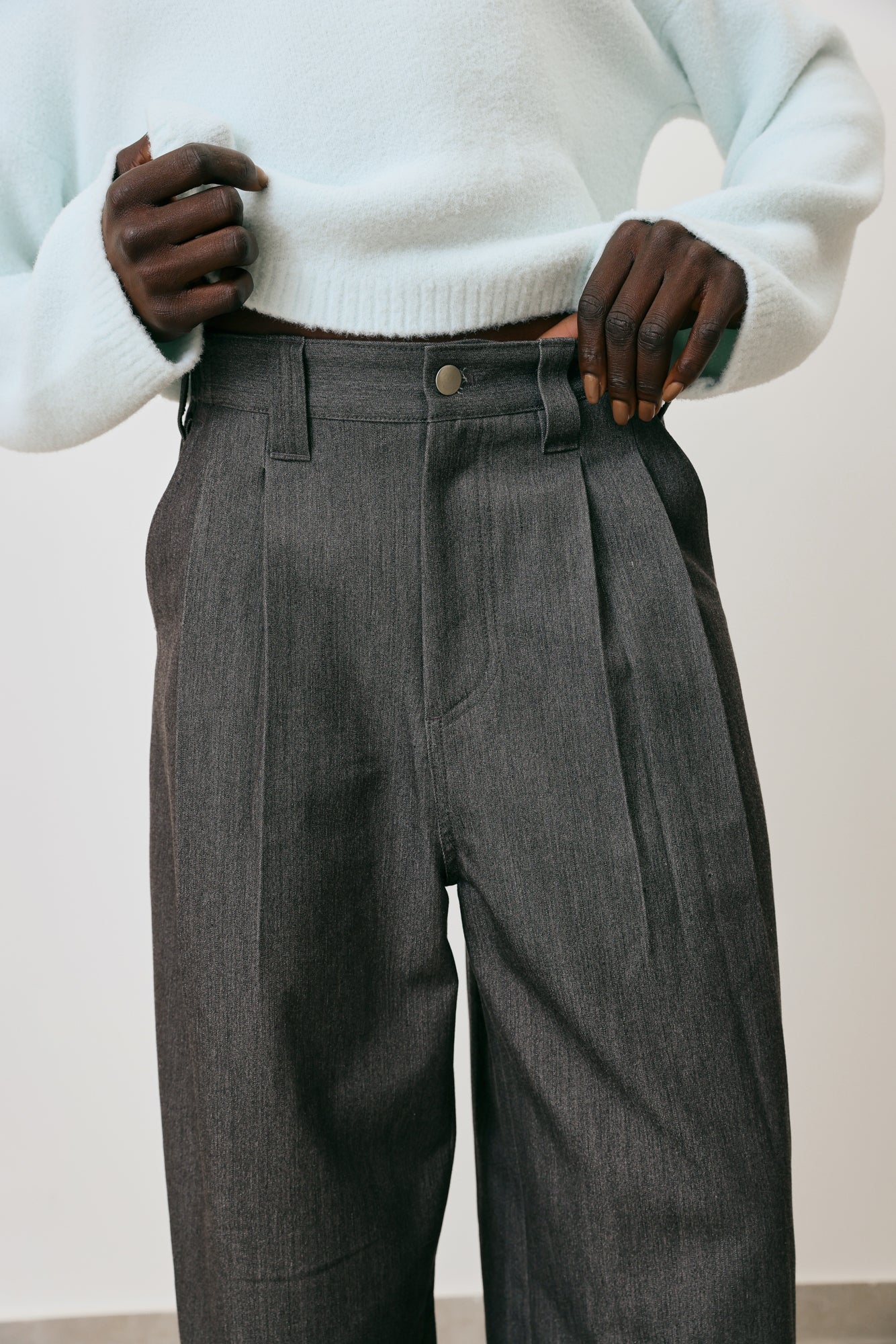 Pleated Wide Leg Denim