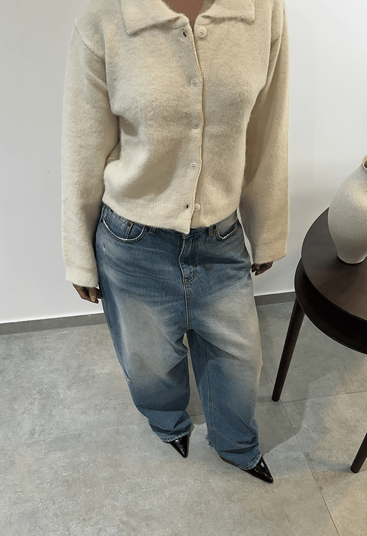 Fluffy Cropped Cream cardigan wool blend