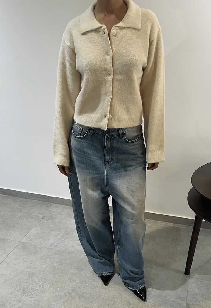 cardigan wool-blend Fluffy Cropped Cream