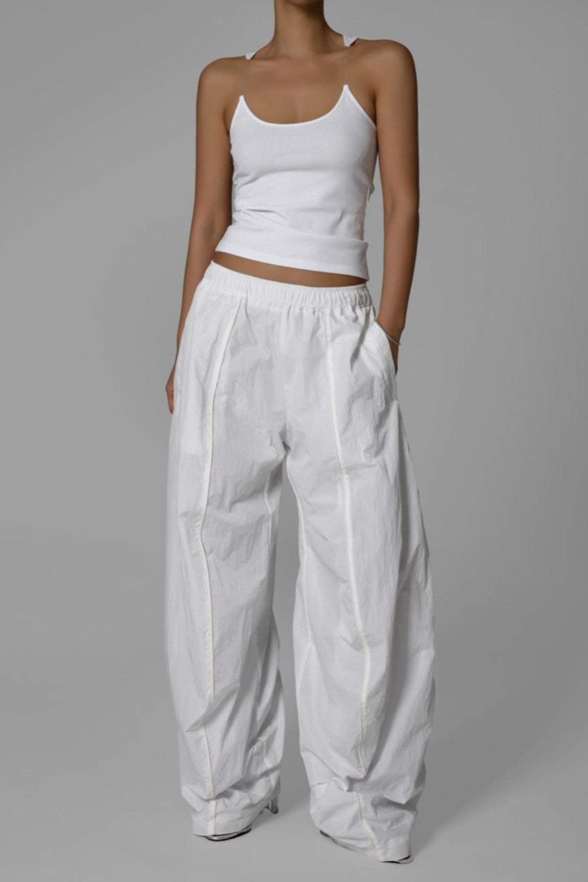 Nylon Drawstring Wide Trousers