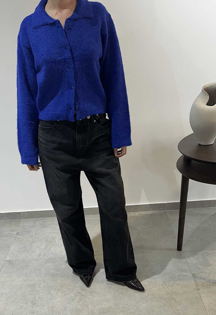 cardigan wool-blend Fluffy Cropped blue