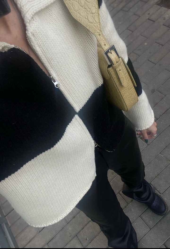 Black and white checkered cardigan