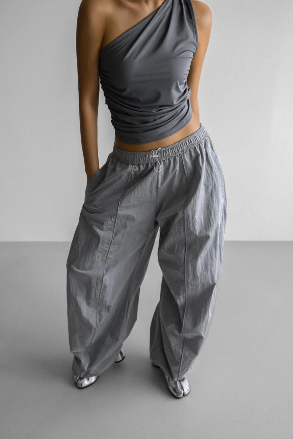 Nylon Drawstring Wide Trousers