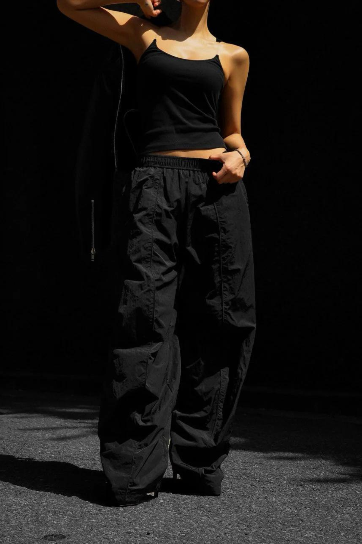 Nylon Drawstring Wide Trousers