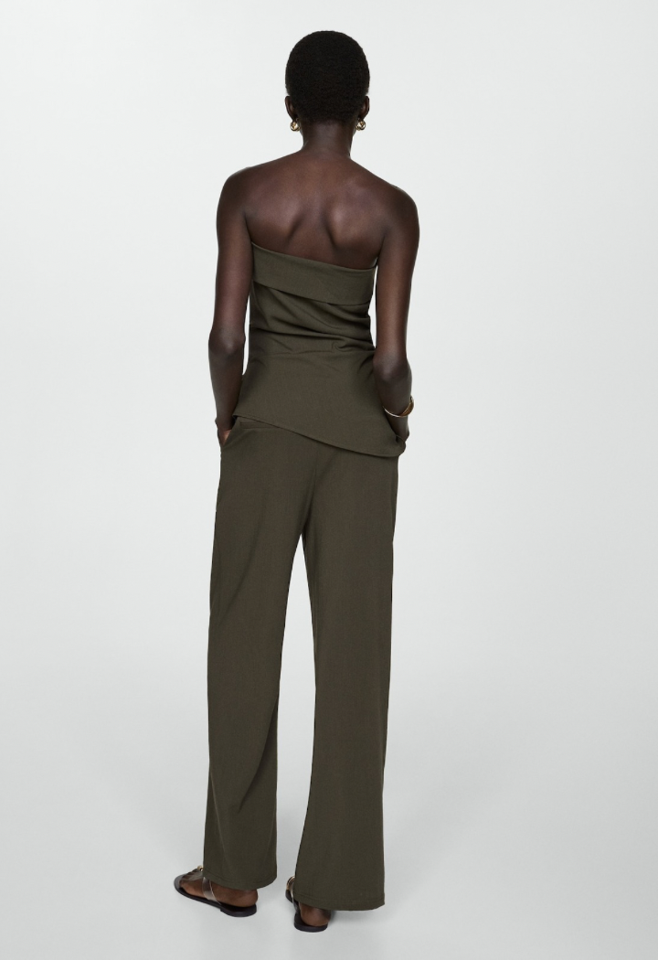 Olive green strapless suit