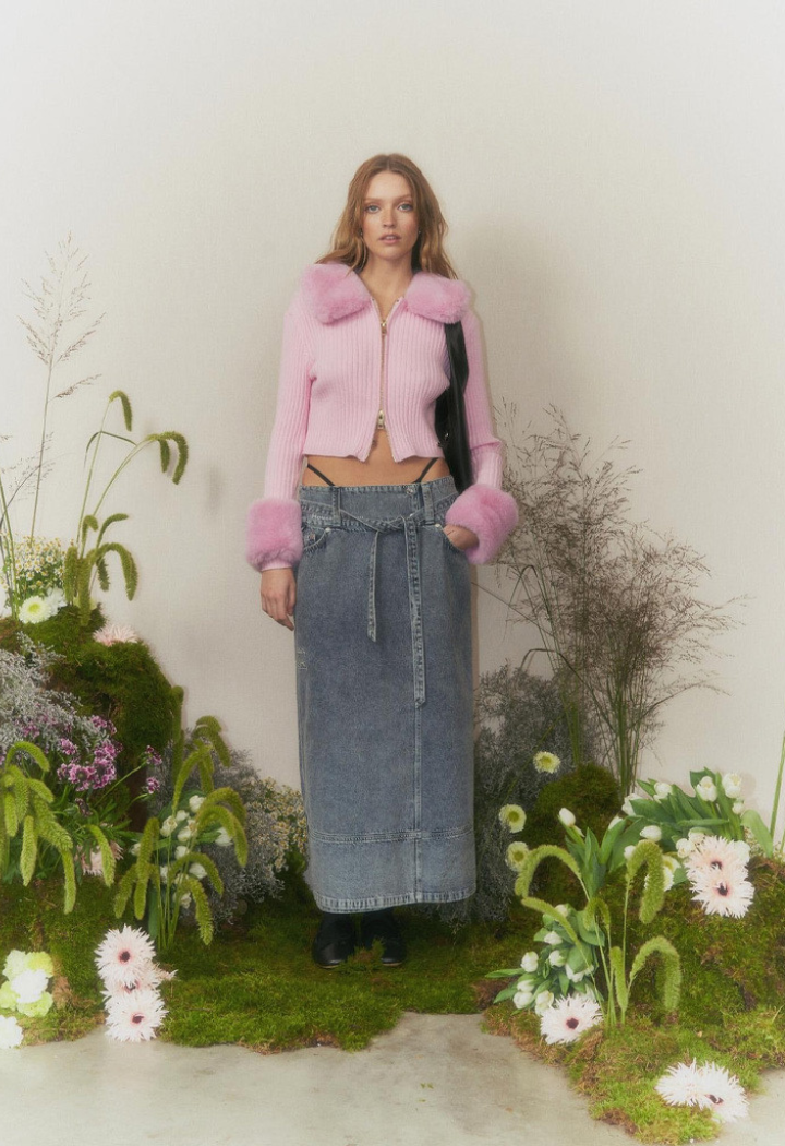 HOUSE OF SUNNY pink faux fur cardigan