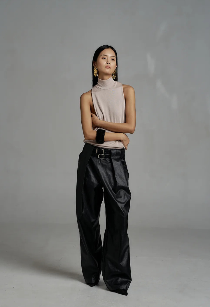 Vegan leather wide leg pants