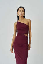 Side Detail Symmetric wine Flexible Flexible stretch Dress with Ring Accent