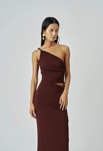 Side Detail Symmetric brown starchy Dress with Ring Accent