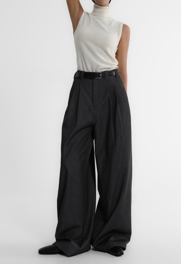 Pleated Denim Wide-Leg Trousers