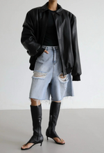 Faux Vegan Leather Oversized Bomber Jacket