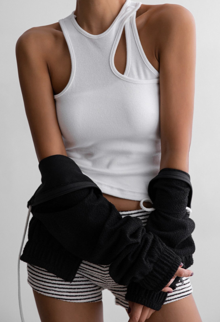 Layered Cut-Out  white  Sleeveless Tank Top