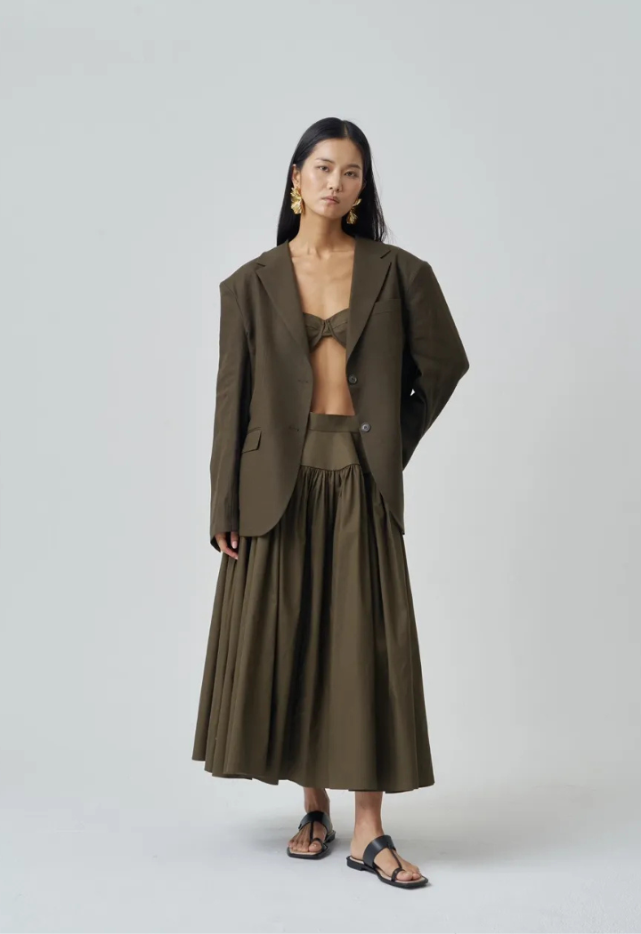 Relaxed Fit olive green Linen Jacket