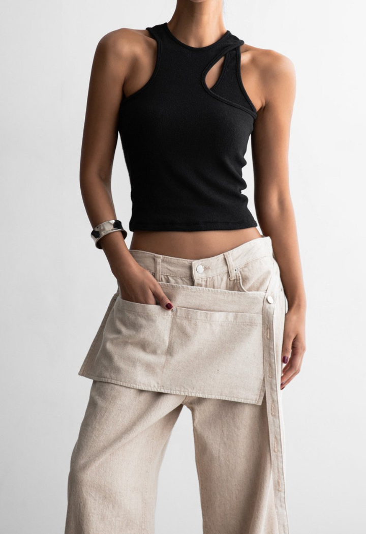 Layered Cut-Out black Sleeveless Tank Top