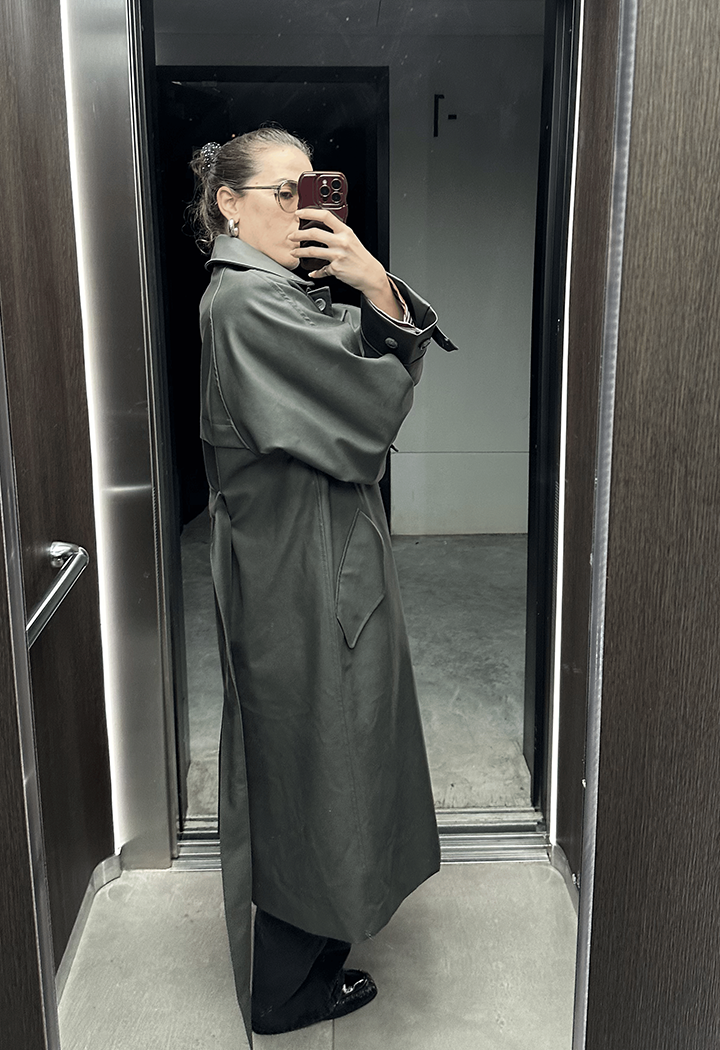 FAUX OLIVE GREEN LEATHER TRENCH