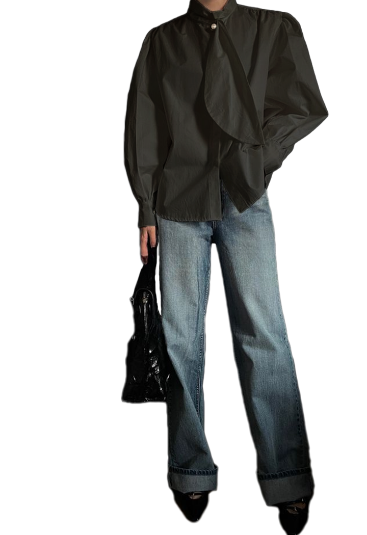 Tie neck Black blouse