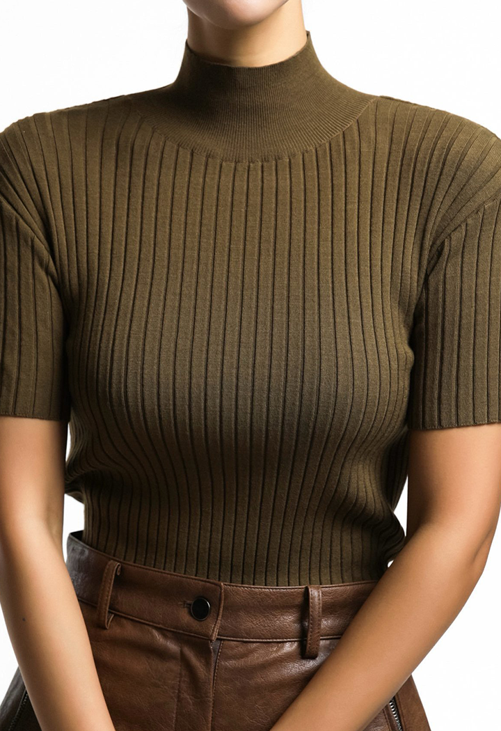High neck rib TOP - Olive green