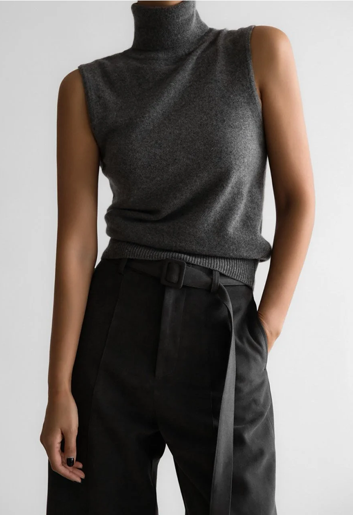 High neck Gray knit cashmere top