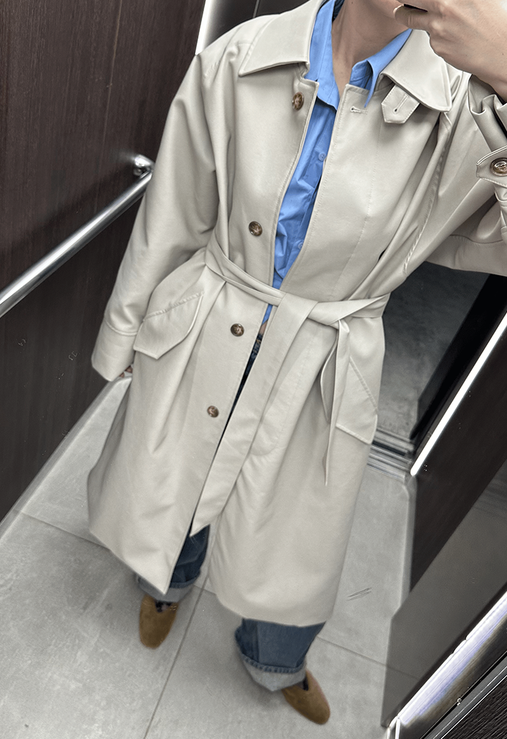 FAUX cream LEATHER TRENCH