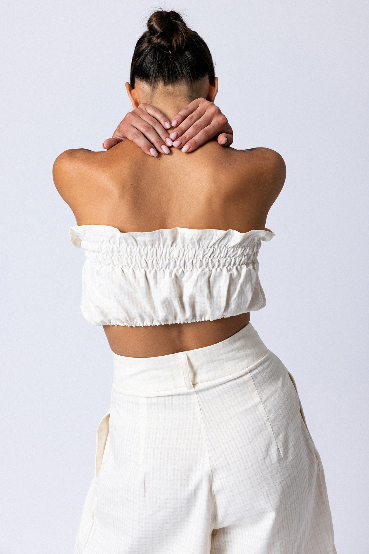 Balloon Strapless Crop Top with Elasticated Trims